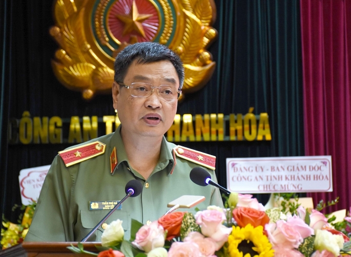 Giám đốc Công an tỉnh Thanh Hóa phát biểu tại buổi lễ