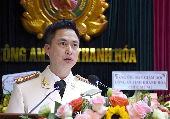 Tân Phó Giám đốc Công an tỉnh Thanh Hóa phát biểu nhận nhiệm vụ